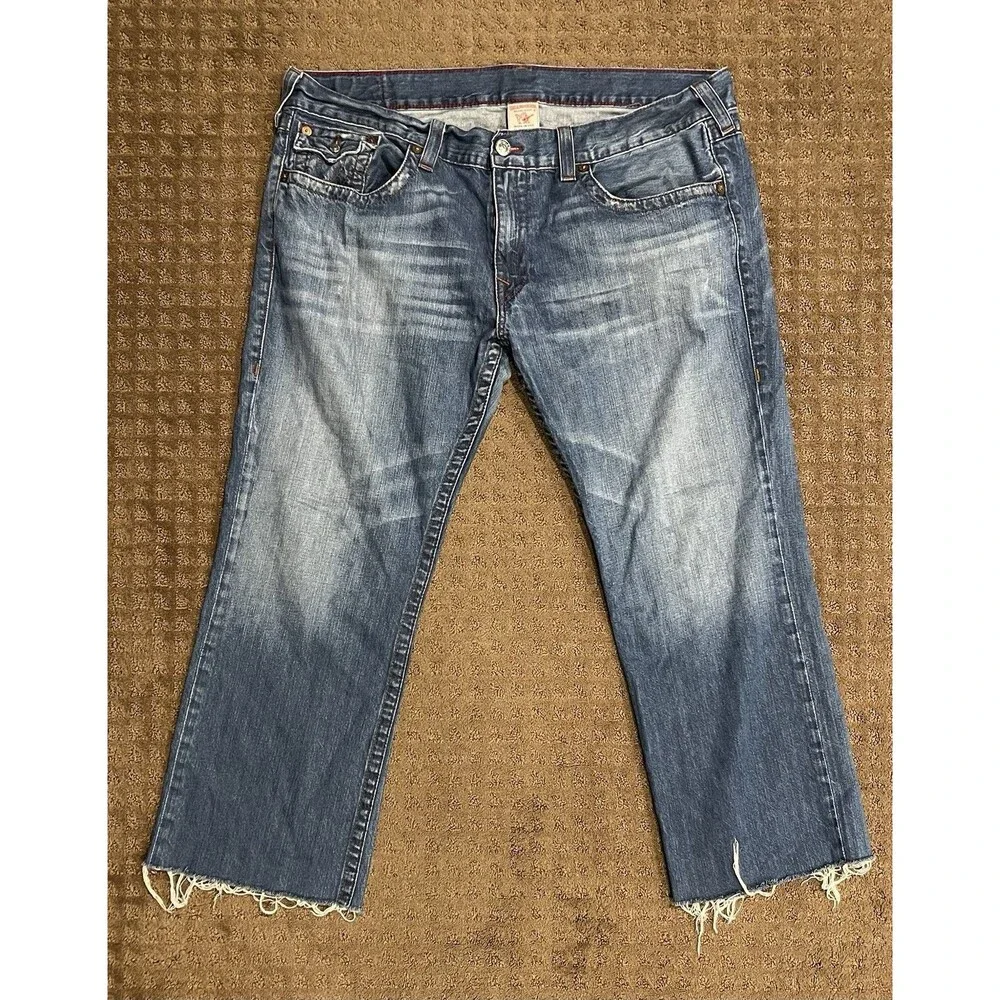 True Religion Jeans Ricky Men’s 42(42x29) Raw Hem Whiskered Made In USA